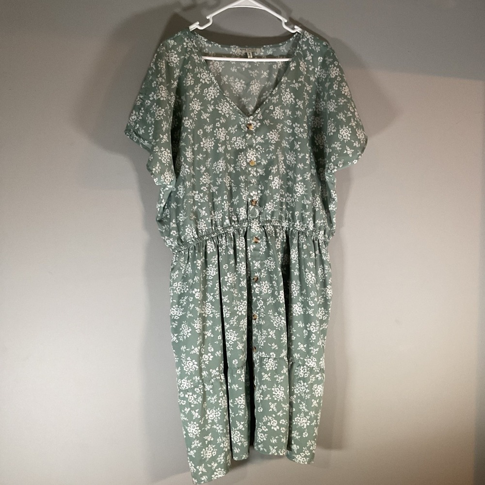 Speed Contol New York‎ Green w/White Floral Midi Dress Size 1X F85
